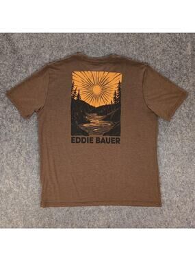 Eddie Bauer Shirt Mens Large Brown Sunset Mountain Graphic Tee Outdoor Camping